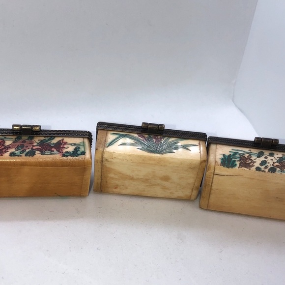 Set of 3 Chinese Cow Bone Carved Gift Box Trinket Box W/Hand Painted . - Picture 6 of 9